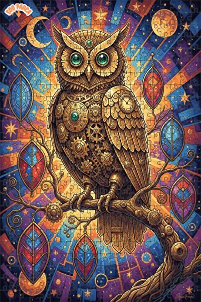 Teona Ahşap Steam Clock Owl Art 500 Pieces 50X30