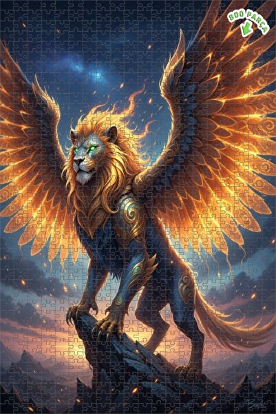 Teona Ahşap لغز خشبي مؤطر بطبقتين بمظهر لوحة زيتية لأسد ذو أجنحة غامضة 800 قط...