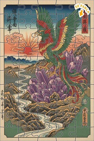 Teona Ahşap لغز خشبي مؤطر بطبقتين بمنظر جبلي كريستالي على شكل طائر الفينيق ال...