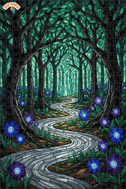 Teona Ahşap لغز خشبي مؤطر بطبقتين بتصميم فن الزجاج الملون لممر الغابة الغامضة...