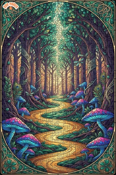 Teona Ahşap لغز خشبي مؤطر بطبقتين من مسار الغابة السحرية 500 قطعة 50x30