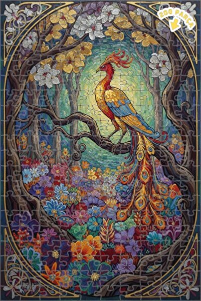 Teona Ahşap لغز خشبي مؤطر بطبقتين بتصميم فني يشبه لوحة زيتية لطائر الفينيق في...