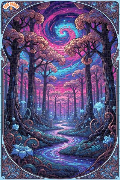 Teona Ahşap لغز خشبي مؤطر بطبقتين بتصميم فن الآرت نوفو الغامض لـ "نهر الغابة"...