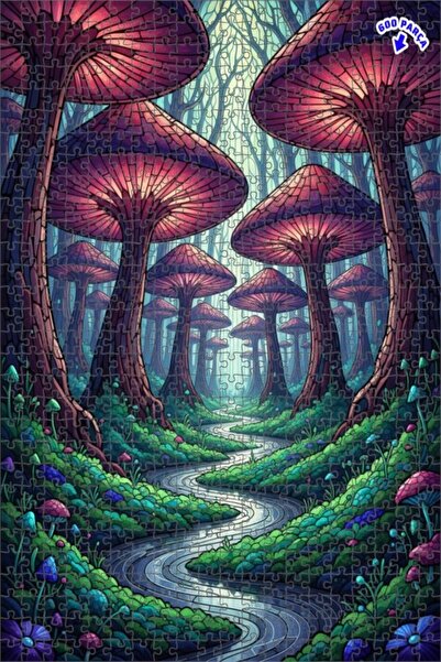 Teona Ahşap لغز خشبي مؤطر بطبقتين من غابة الفطر السحرية 600 قطعة 50x35