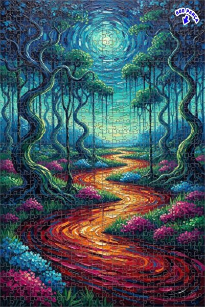 Teona Ahşap لغز فني بمظهر لوحة زيتية لجبل الغابة الغامضة 600 قطعة 50×35