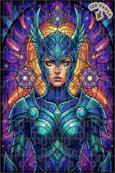 Teona Ahşap لغز خشبي مؤطر بطبقتين من الفن الزجاجي الملون للمرأة المحاربة المق...