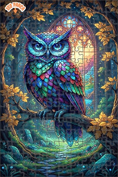Teona Ahşap Colorful Owl of the Enchanted Forest Oil Painting Look Double Lay...