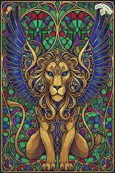 Teona Ahşap لغز خشبي بإطار ذو طابقين بتصميم فني لأسد مجنح 800 قطعة 70×50