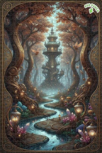 Teona Ahşap لغز خشبي مؤطر بطبقتين، بتصميم برج الغابة الغامضة بمظهر لوحة زيتية...