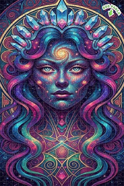 Teona Ahşap Galaxy Woman Oil Painting Look Double Layer Framed Wooden Puzzle ...