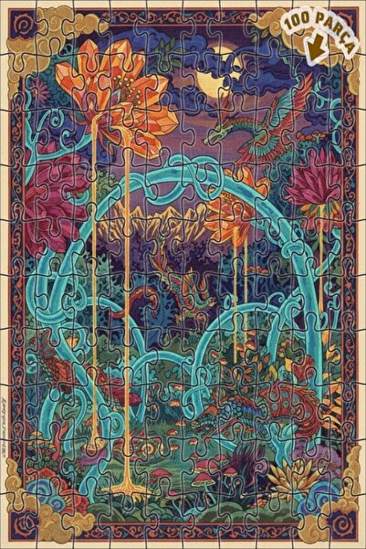 Teona Ahşap لغز فني على شكل غابة زهور كريستالية على شكل تنين، 100 قطعة، 25×25