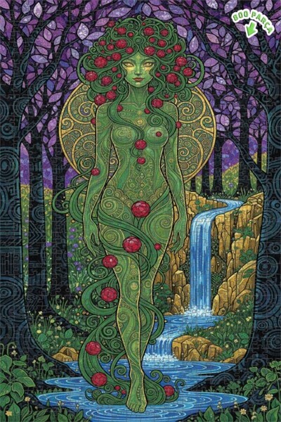 Teona Ahşap لغز خشبي بإطار مزدوج الطبقات بمظهر لوحة مائية لجنية الغابة الخضرا...