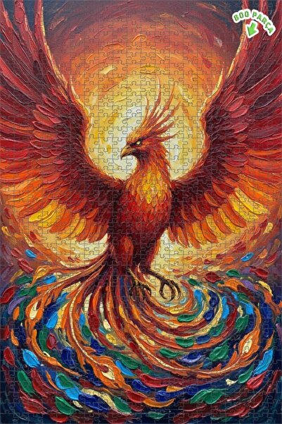 Teona Ahşap لغز خشبي مؤطر بطبقتين بتصميم فني يشبه لوحة زيتية لطائر الفينيق ال...