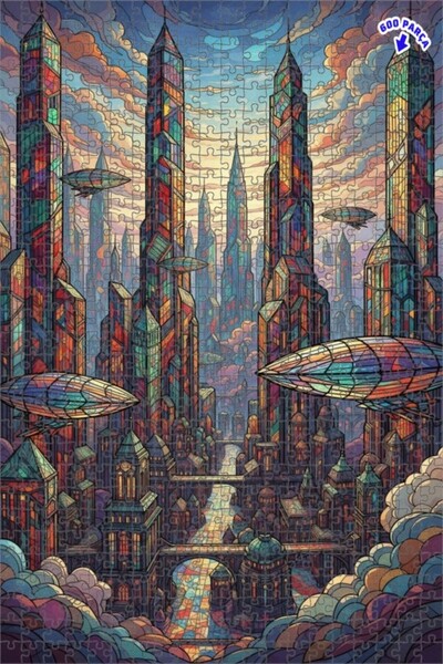 Teona Ahşap لغز خشبي بمظهر لوحة زيتية لقصة مدينة زجاجية 600 قطعة 50x35