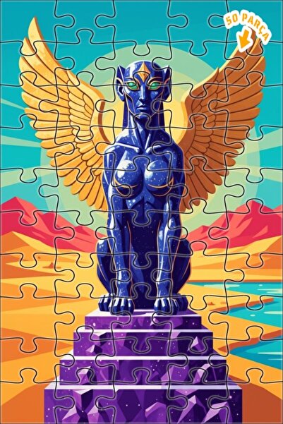 Teona Ahşap لغز خشبي مؤطر بطبقتين بمظهر لوحة زيتية لتمثال أبو الهول ذو الأجنح...