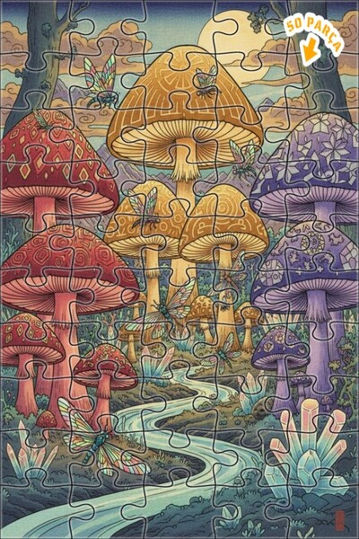 Teona Ahşap لغز خشبي مؤطر بطبقتين من غابة الفطر السحرية 50 قطعة 15×25