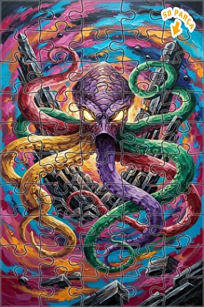 Teona Ahşap لغز خشبي بتصميم كراكن مخيف بمظهر الزيت الملون، 50 قطعة بإطار مزدو...