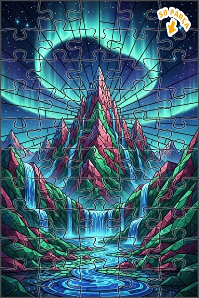 Teona Ahşap ألغاز خشبية مؤطرة بطبقتين بتصميم فني للزجاج الملون لشلالات الجبال...