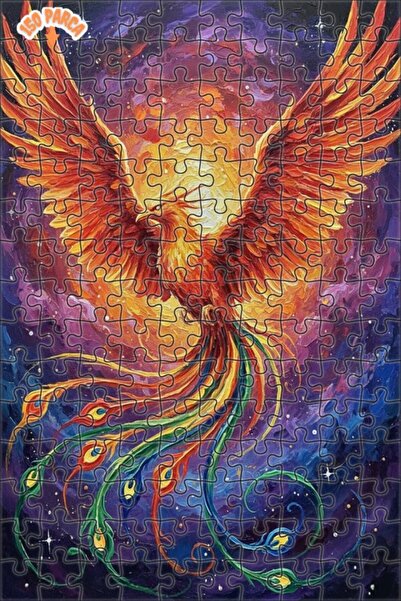 Teona Ahşap Flame Winged Phoenix Oil Painting Look Double Layer Framed Wooden...