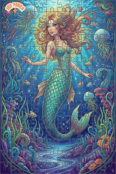 Teona Ahşap لوحة فنية بتصميم حورية البحر بمظهر لوحة زيتية، لغز خشبي بإطار مزد...