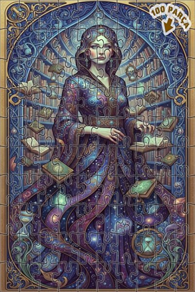 Teona Ahşap لغز خشبي مؤطر بمظهر لوحة زيتية لامرأة حكيمة غامضة 100 قطعة 25×25