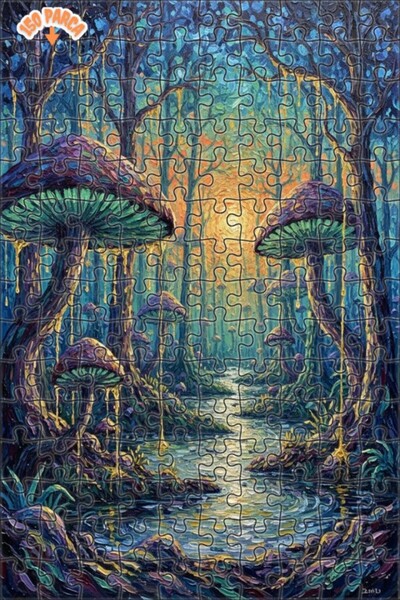 Teona Ahşap لغز خشبي بمظهر لوحة زيتية لغابة الفطر السحرية 150 قطعة 20×30