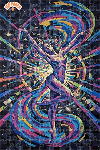 Teona Ahşap لوحة فنية حديثة بتصميم راقص مبهج بمظهر زيتية، لغز خشبي بإطار مزدو...