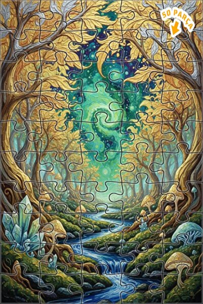 Teona Ahşap لوحة فنية تصور مشهد نهر الغابة الغامضة، 50 قطعة، 15×25