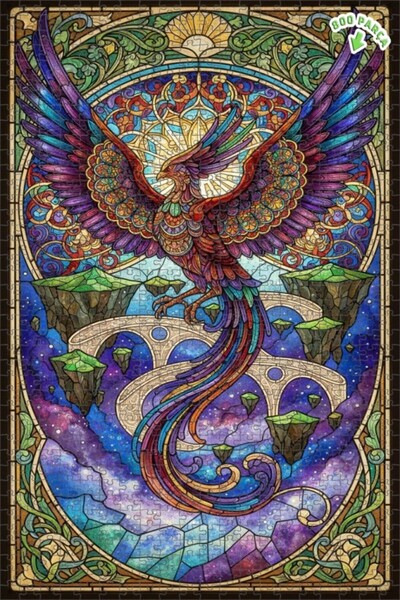 Teona Ahşap لغز خشبي بإطار مزدوج الطبقات من فن الزجاج الملون على شكل طائر الف...