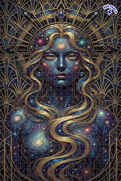 Teona Ahşap Goddess of the Galaxy Art Deco Art Print Look Double Layer Framed...