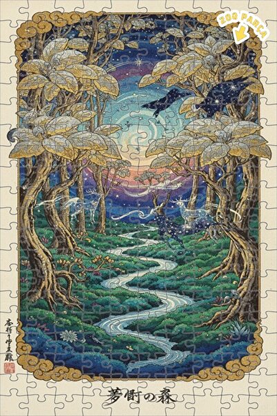 Teona Ahşap لغز خشبي بتصميم الغابة السحرية والغزلان بمظهر الألوان المائية 200...