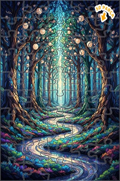 Teona Ahşap لغز خشبي مؤطر بطبقتين من مسار الغابة السحرية 50 قطعة 15x25