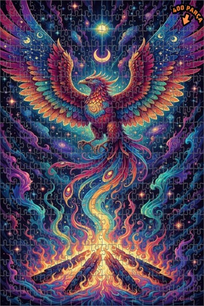 Teona Ahşap لغز خشبي مؤطر بطبقتين بمظهر لوحة زيتية لطائر الفينيق الغامض، 400 ...