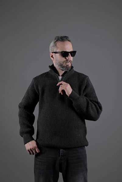 OHEPMODA Pulover gros pentru bărbați cu jumătate de fermoar