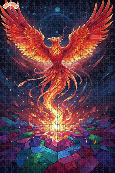 Teona Ahşap The Rise of Fire Watercolor Look Double Layer Framed Wooden Puzzl...