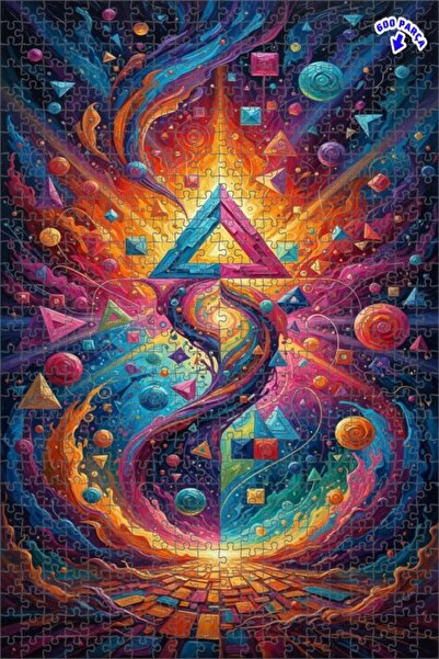 Teona Ahşap لغز خشبي بإطار ذو طبقتين بمظهر لوحة زيتية هندسية كونية 600 قطعة 5...