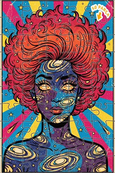 Teona Ahşap Space Woman Galaxy Pattern Double Layer Framed Wooden Puzzle 50 P...