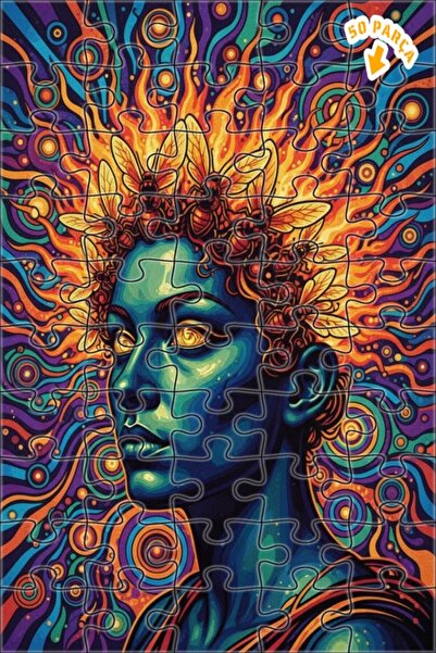 Teona Ahşap لغز خشبي بإطار مزدوج الطبقات بمظهر لوحة زيتية لملكة النحل الروحية...