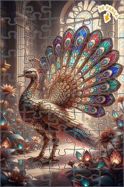 Teona Ahşap Görkemli Tavus Kuşu Sanat Eseri Baskı Ahşap Puzzle 50 PARÇA 15x25