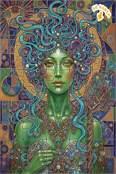 Teona Ahşap لغز خشبي مؤطر بطبقتين على طراز ميدوسا الخضراء 50 قطعة 15x25