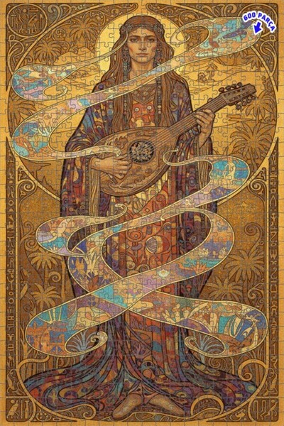 Teona Ahşap لغز فني بتصميم لوحة زيتية لامرأة تعزف على آلة اللوت في العصر الذه...