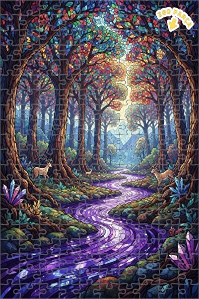 Teona Ahşap لغز خشبي مؤطر ذو طابقين بمظهر فسيفساء زجاجي لجبل الغابة السحرية 2...