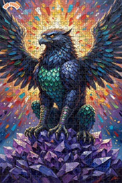 Teona Ahşap لغز فني على شكل مخلوق مجنح على عرش كريستالي بمظهر لوحة زيتية 500 ...