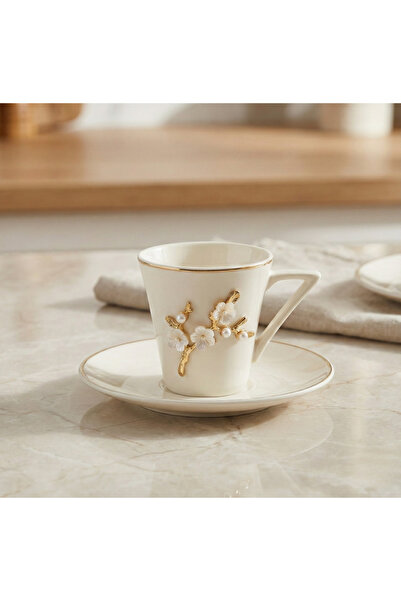 ASSA BAZAAR Flora Luxe Gold Gilded 6-Person Porcelain Coffee Cup & Saucer Set...