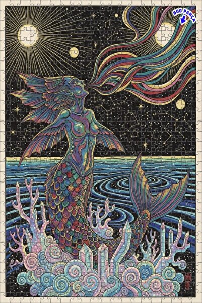 Teona Ahşap لغز خشبي بإطار مزدوج الطبقات على شكل حورية البحر بألوان قوس قزح 6...