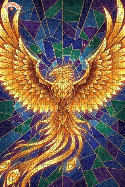 Teona Ahşap Emerald and Sapphire Colors Rising with Golden Feathers Double-De...