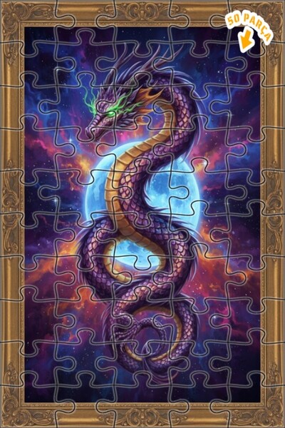 Teona Ahşap Dragon Galaxy Oil Painting Look Double Layer Framed Wooden Puzzle...