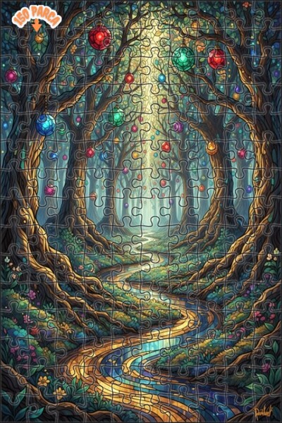 Teona Ahşap لغز خشبي بمظهر فسيفساء زجاجي ساحر من الغابة 150 قطعة 20x30