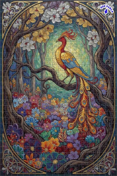 Teona Ahşap لغز خشبي مؤطر بطبقتين بتصميم فني يشبه لوحة زيتية لطائر الفينيق في...