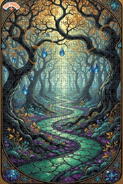 Teona Ahşap لغز خشبي مؤطر بطبقتين بتصميم فني يشبه لوحة زيتية لطريق الغابة الغ...